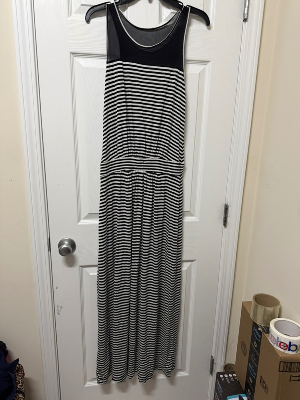 Black and White Striped Maxi Skirt with Tank Bodice